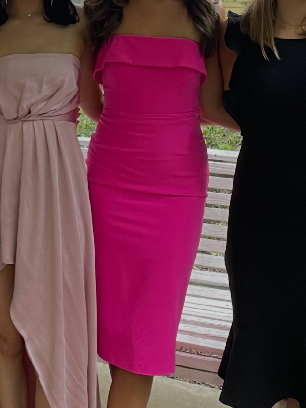 Bardot Hot Pink Strapless Ruffle Sheath Dress